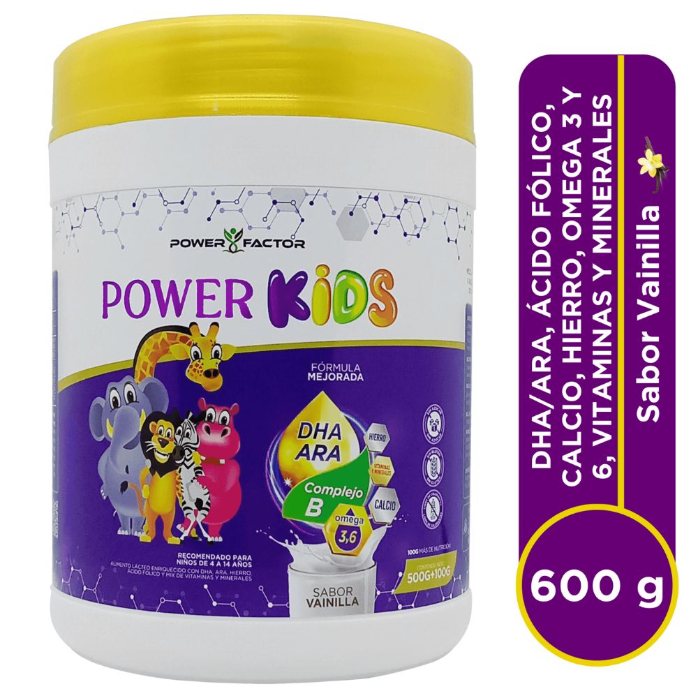 SUPLEMENTO POWER FACTOR NUTRICIONAL POWER KIDS VAINILLA FRASCO 600 G