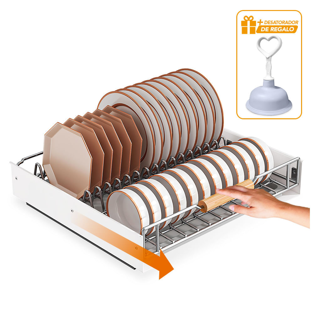 Escurridor de Platos Extraíble de Acero L70 Y Desatorador J31 de Regalo