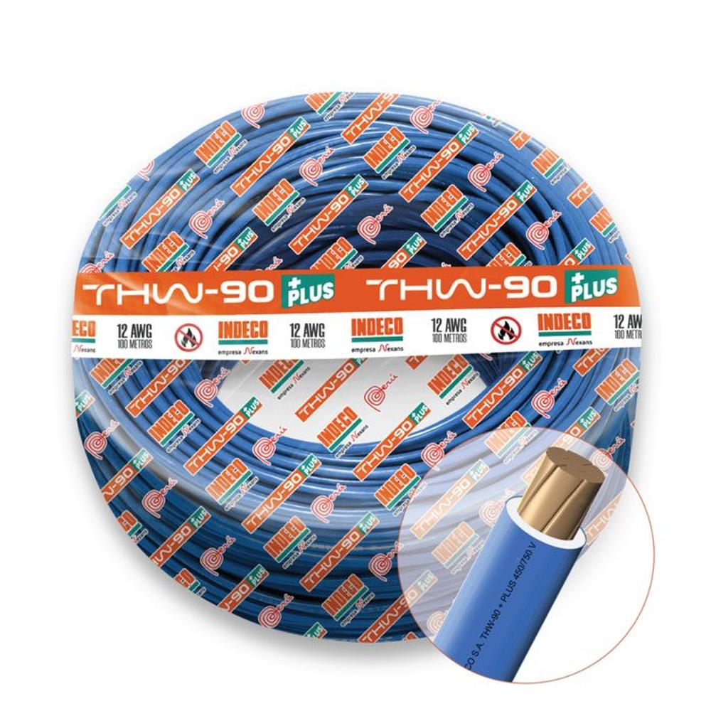 CABLE THW-90 PLUS 450/750V 12 AWG INDECO - Azul - 100 Metros