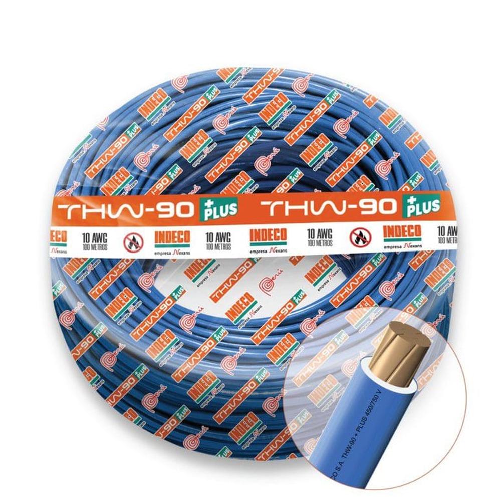 CABLE THW-90 PLUS 450/750V 10 AWG INDECO - Azul - 100 Metros