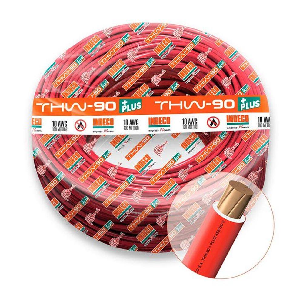CABLE THW-90 PLUS 450/750V 10 AWG INDECO - Rojo - 100 Metros