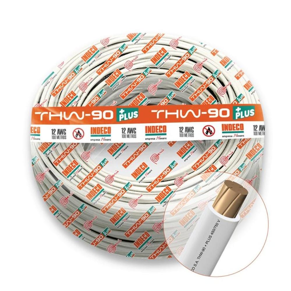 CABLE THW-90 PLUS 450/750V 12 AWG INDECO - Blanco - 100 Metros