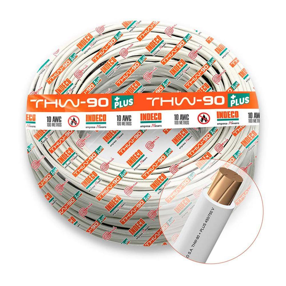 CABLE THW-90 PLUS 450/750V 10 AWG INDECO - Blanco - 100 Metros