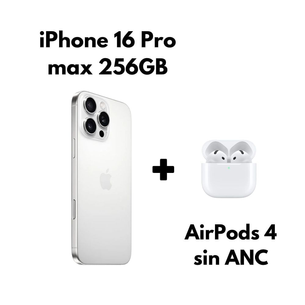Iphone 16 pro max 256GB eSim White Titanium+ Airpods de 4 Generación Sin ANC