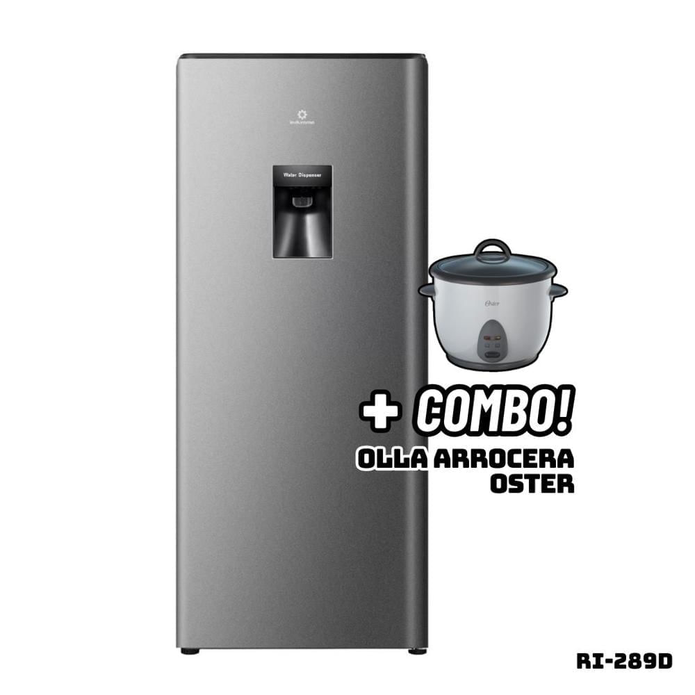 Refrigeradora INDURAMA 177 L Con DISP De Agua Plateado RI-289D + Arrocera OSTER Blanca