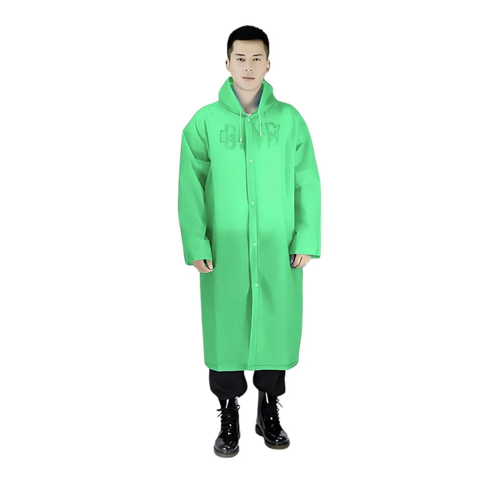 Poncho Para Lluvia Ligero Impermeable- con Manga Capucha y Botones - VERDE