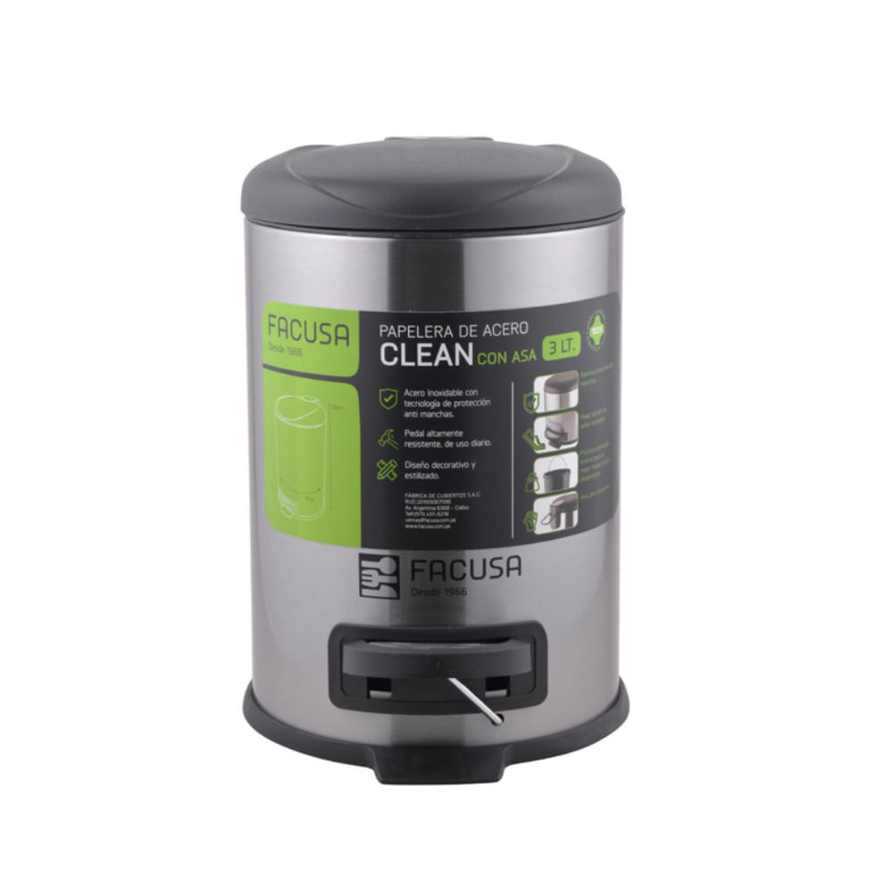 Papelera de Acero Inoxidable 3L con Asa - Diseño Compacto y Fácil de Limpiar 984150301