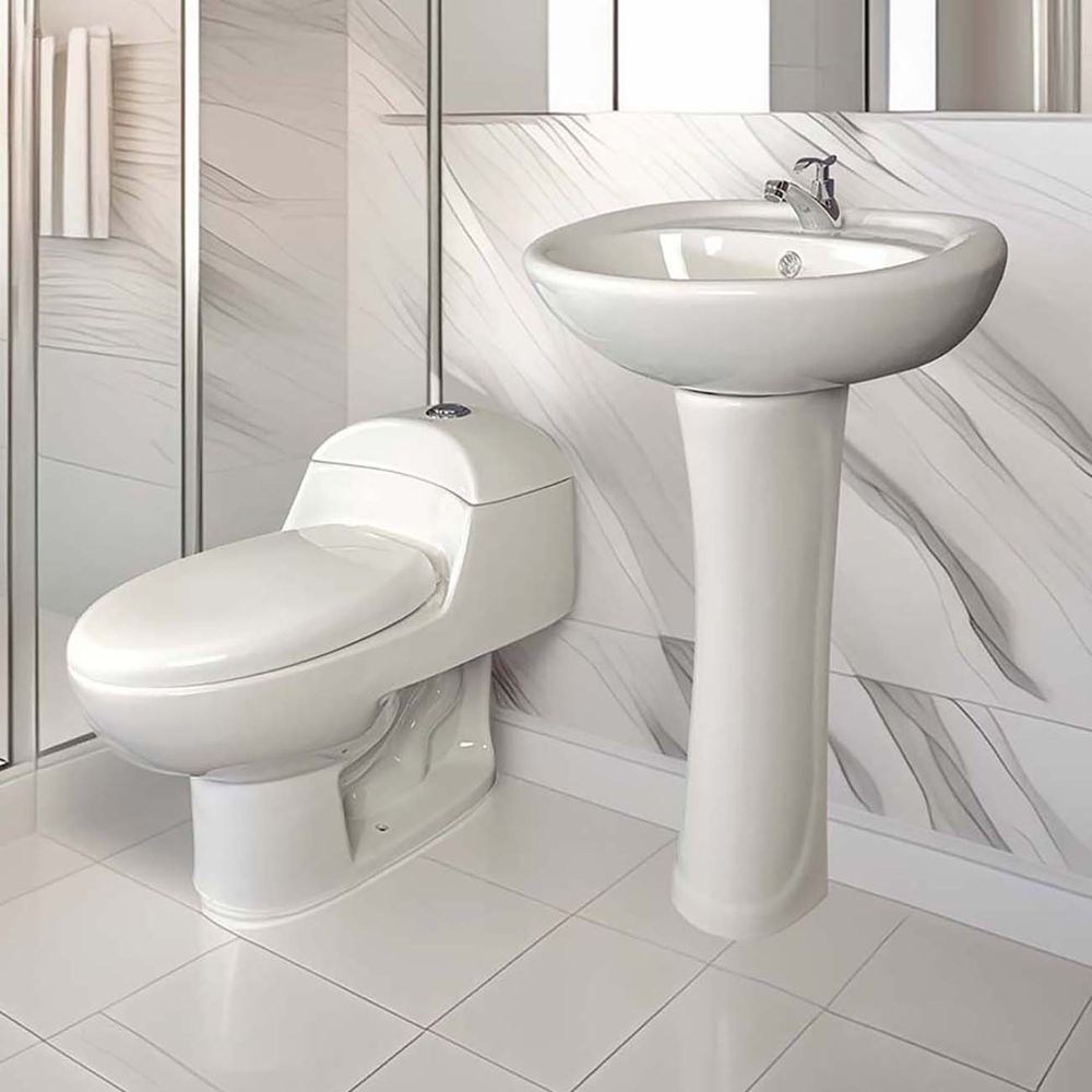 Combo Inodoro One Piece Basic Blanco C/ Lavatorio Basic Blanco Stone