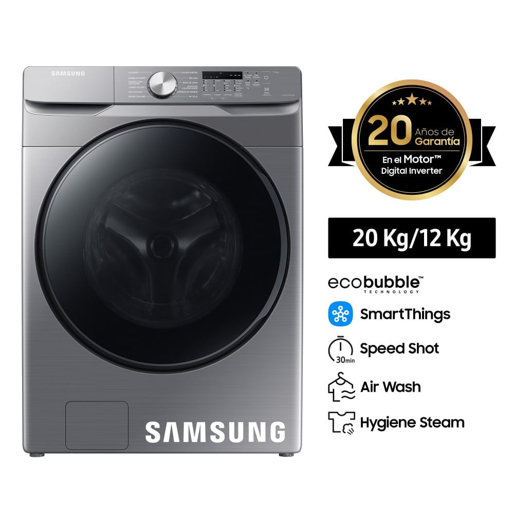 Lavaseca SAMSUNG Carga Frontal 20 Kg/12 Kg WD20T6000GPPE Gris