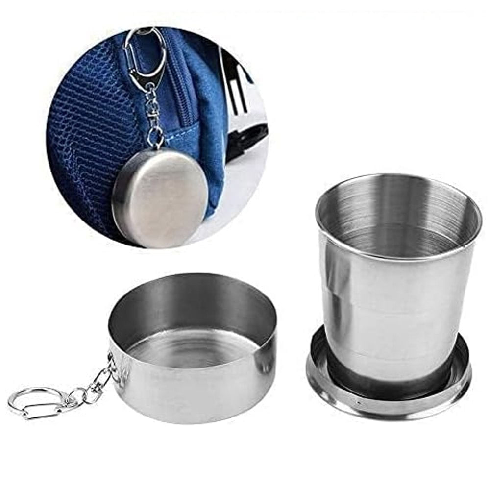 Vaso Plegable de Acero Inoxidable 8cm con Llavero Reutilizable 140ml