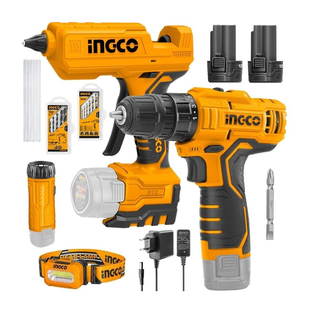 Taladro Atornillador 12V Pistola Silicona Linterna Ingco Pro