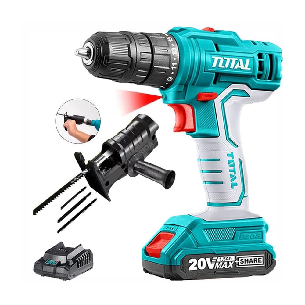 Combo Taladro Atornillador 20V Inalámbrico 1Bat Adaptador Caladora