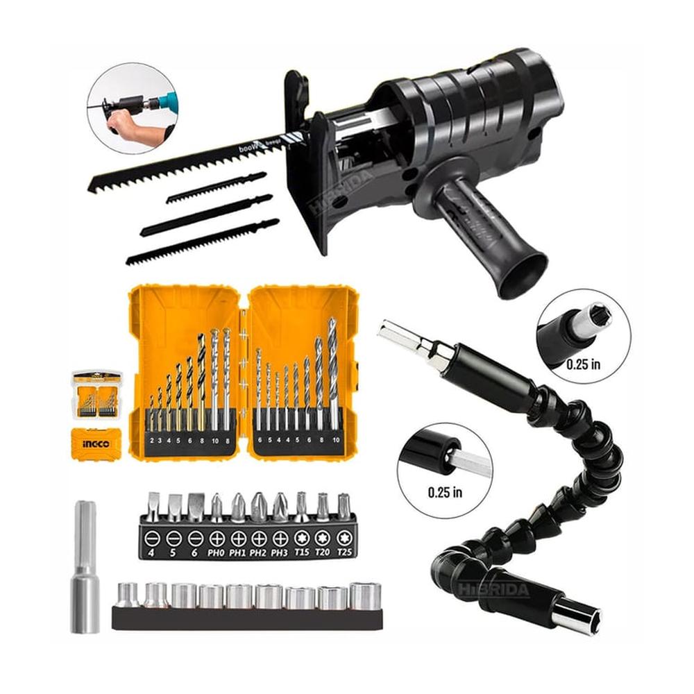 Combo Caladora Adaptador Taladro Set Brocas Extensor Puntas Dados