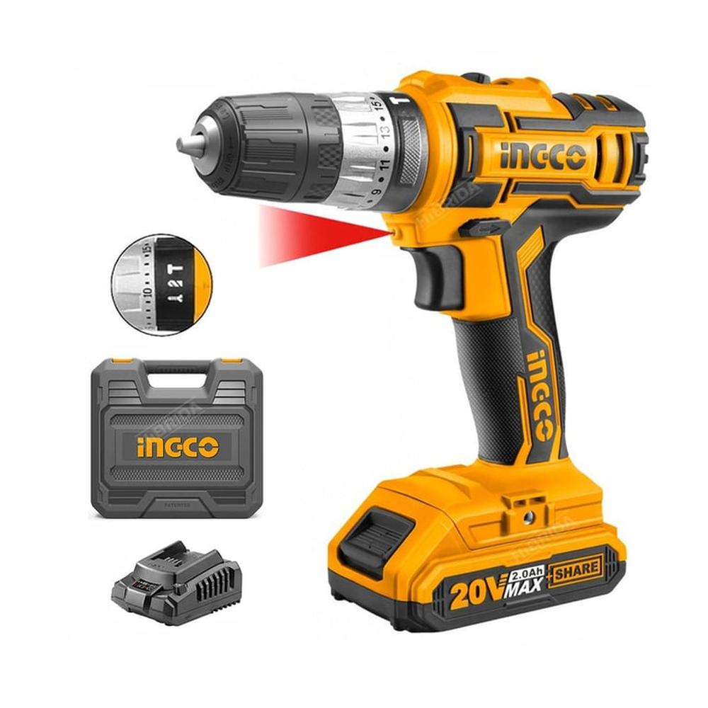 Taladro Percutor Atornillador 20V Inalámbrico Concreto Ingco