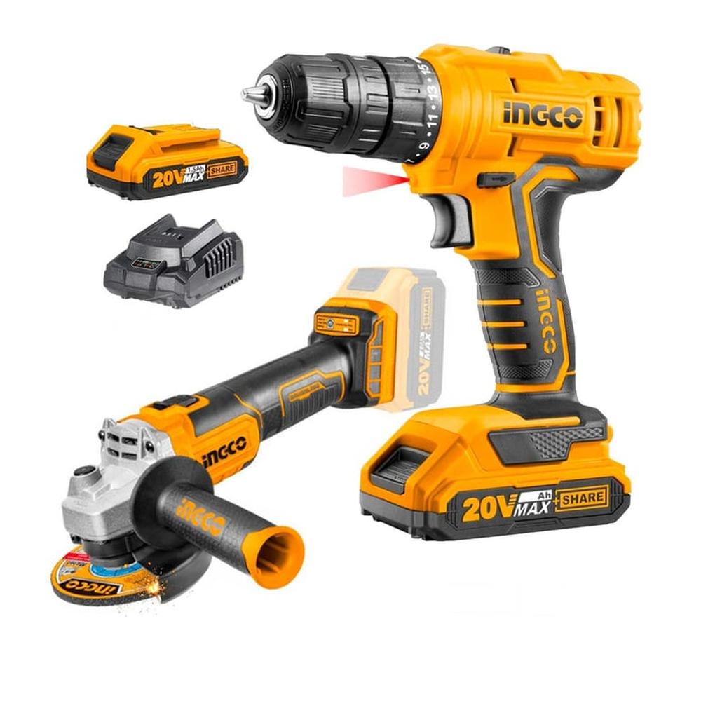 Combo 20V Ingco Taladro Atornillador  Amoladora Brushlees Cortador