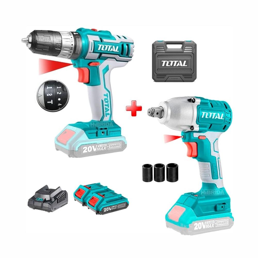 Taladro Percutor Atornillador 20V Total Llave De Impacto