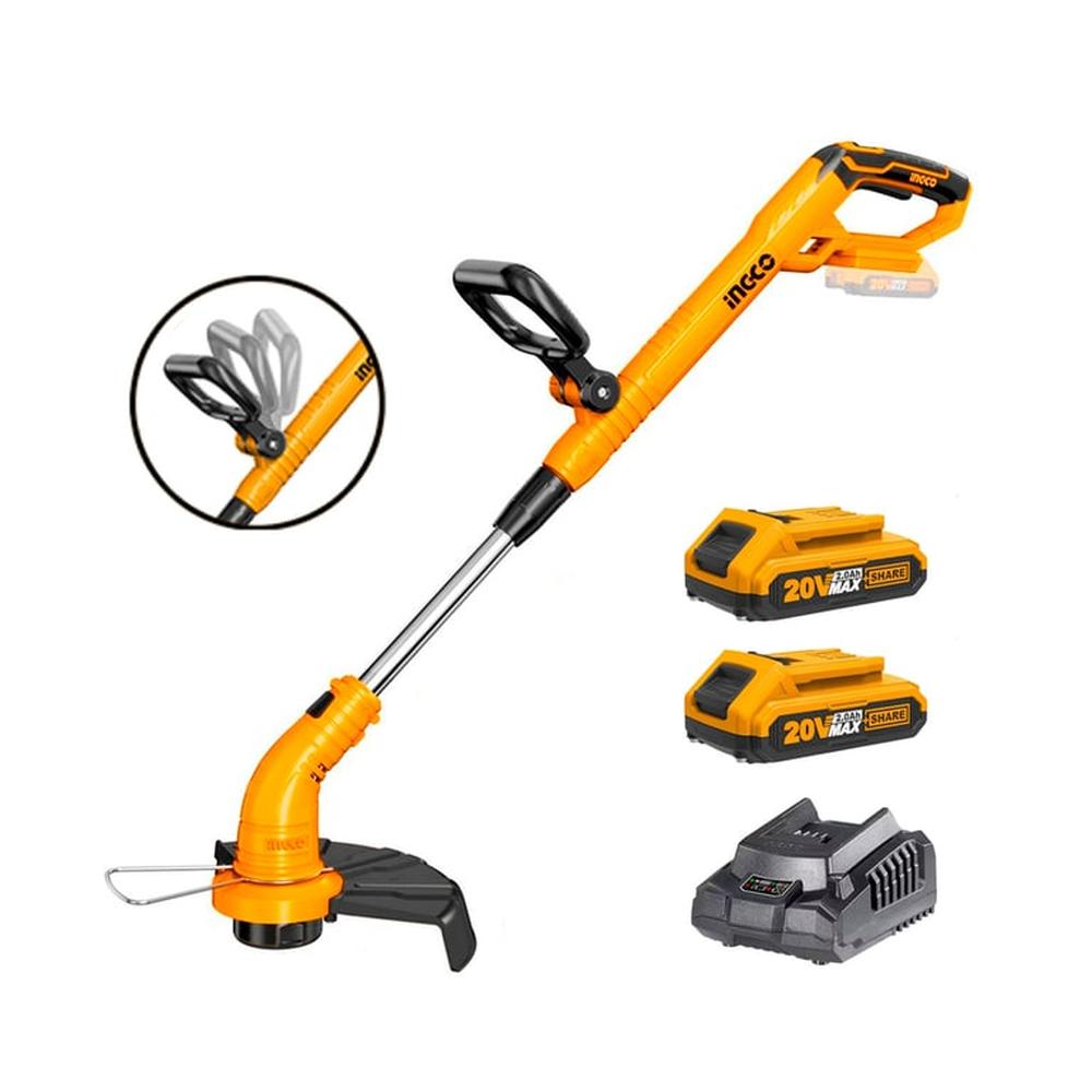 Cortadora Gras Césped 20V Desmalezadora + 2 Bat 2.0Ah Ingco