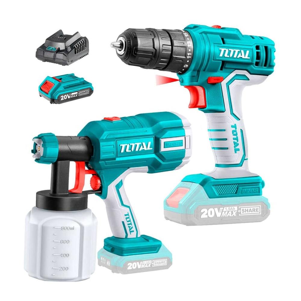 Combo 20V Pistola De Pintar Taladro Atornillador Inalámbrico Total