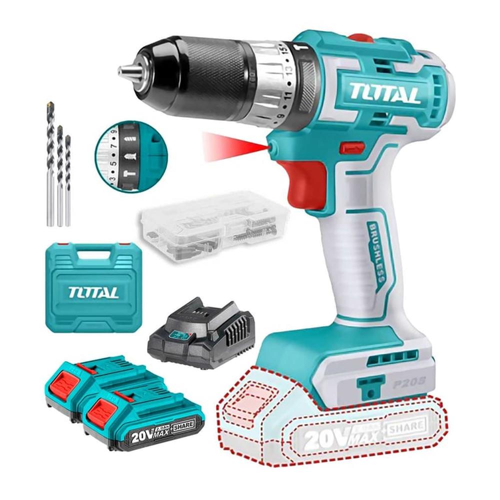 Taladro Atornillador Percutor 20V Brushless Inalámbrico Total