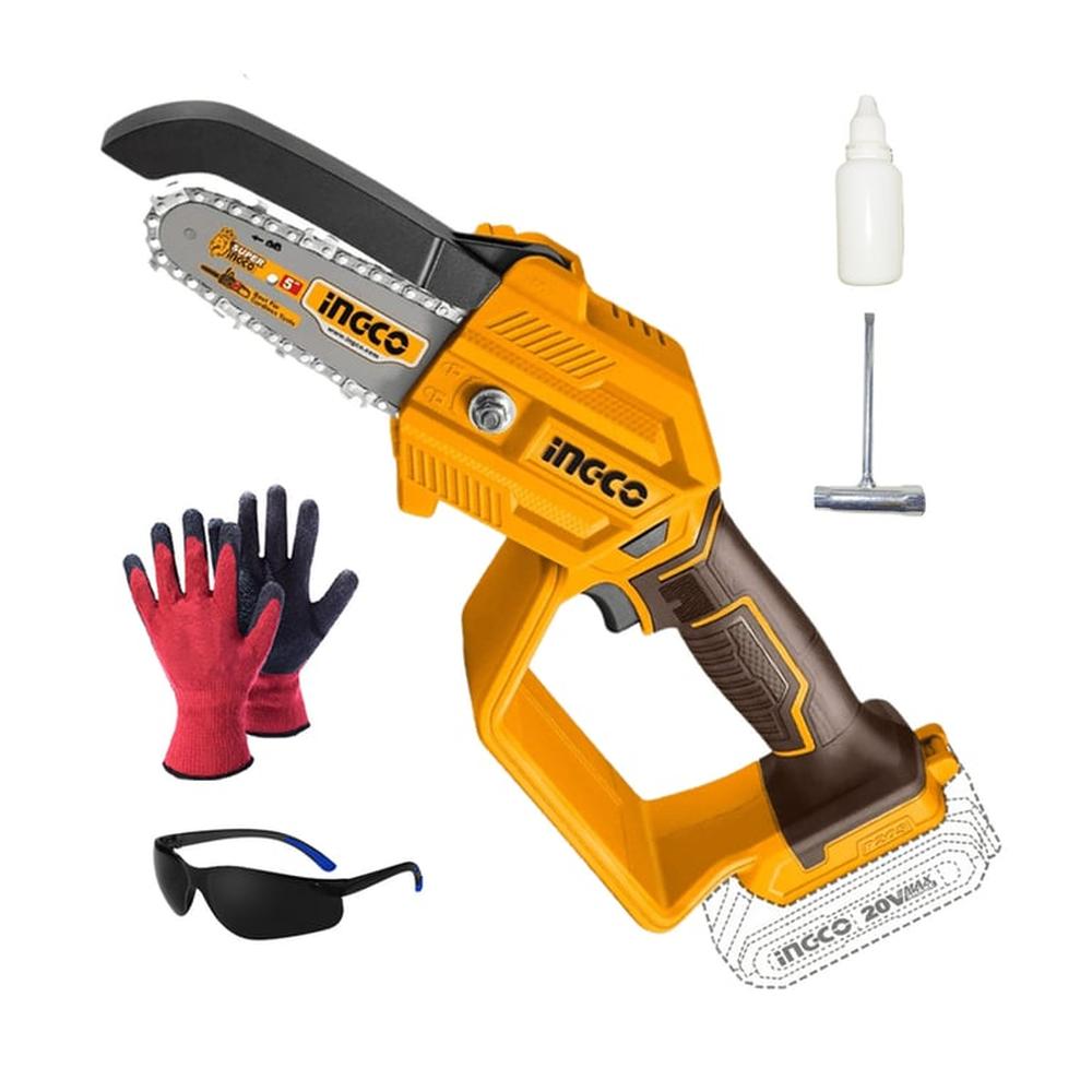 Motosierra Inalámbrica Ingco Cortadora Madera 20V + Guantes