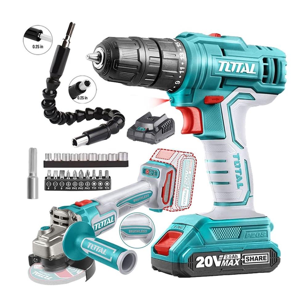 Taladro Atornillador Amoladora 20V Inalámbrica Brushless 4½