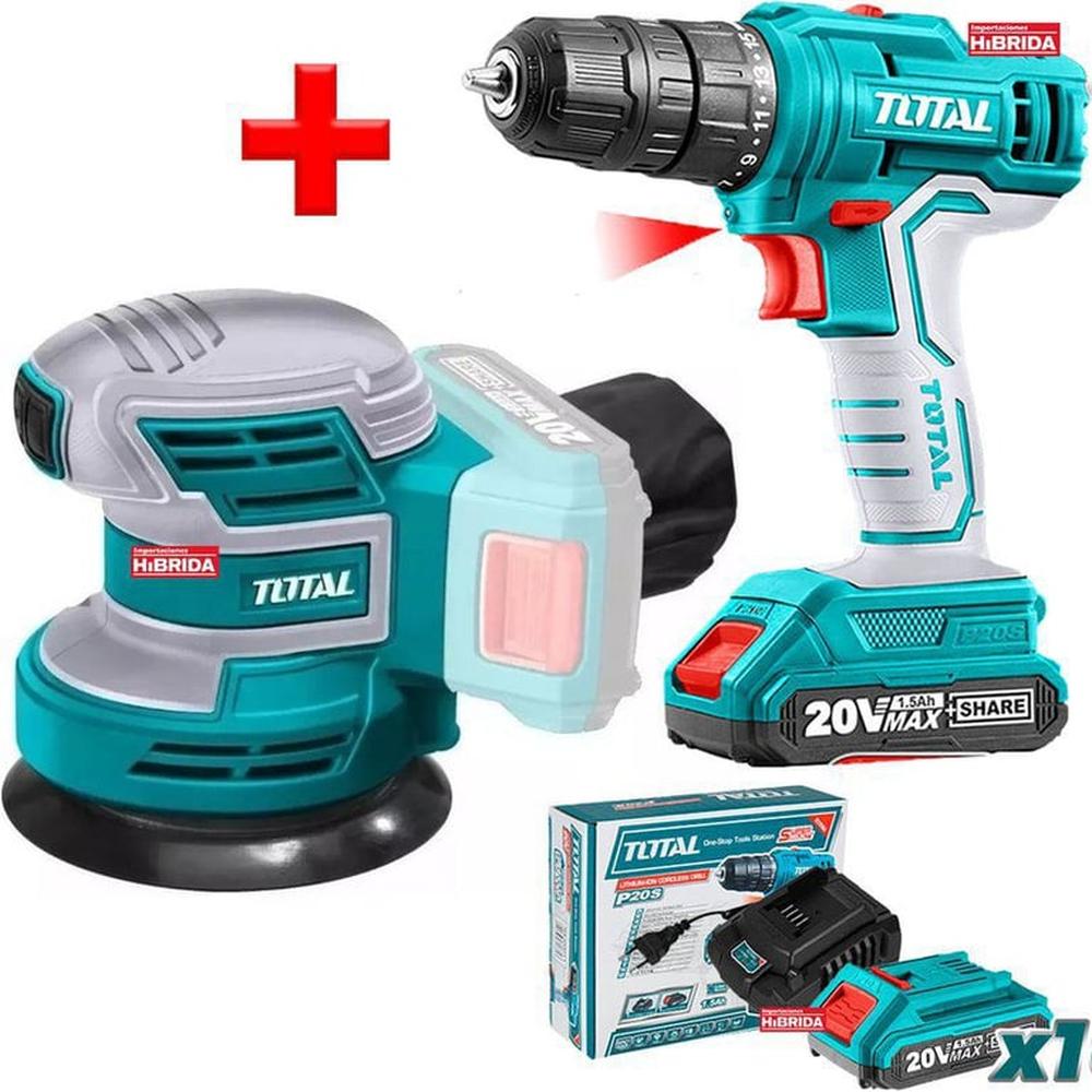 Combo 20V Lijadora Roto Orbital Taladro Atornillador Total