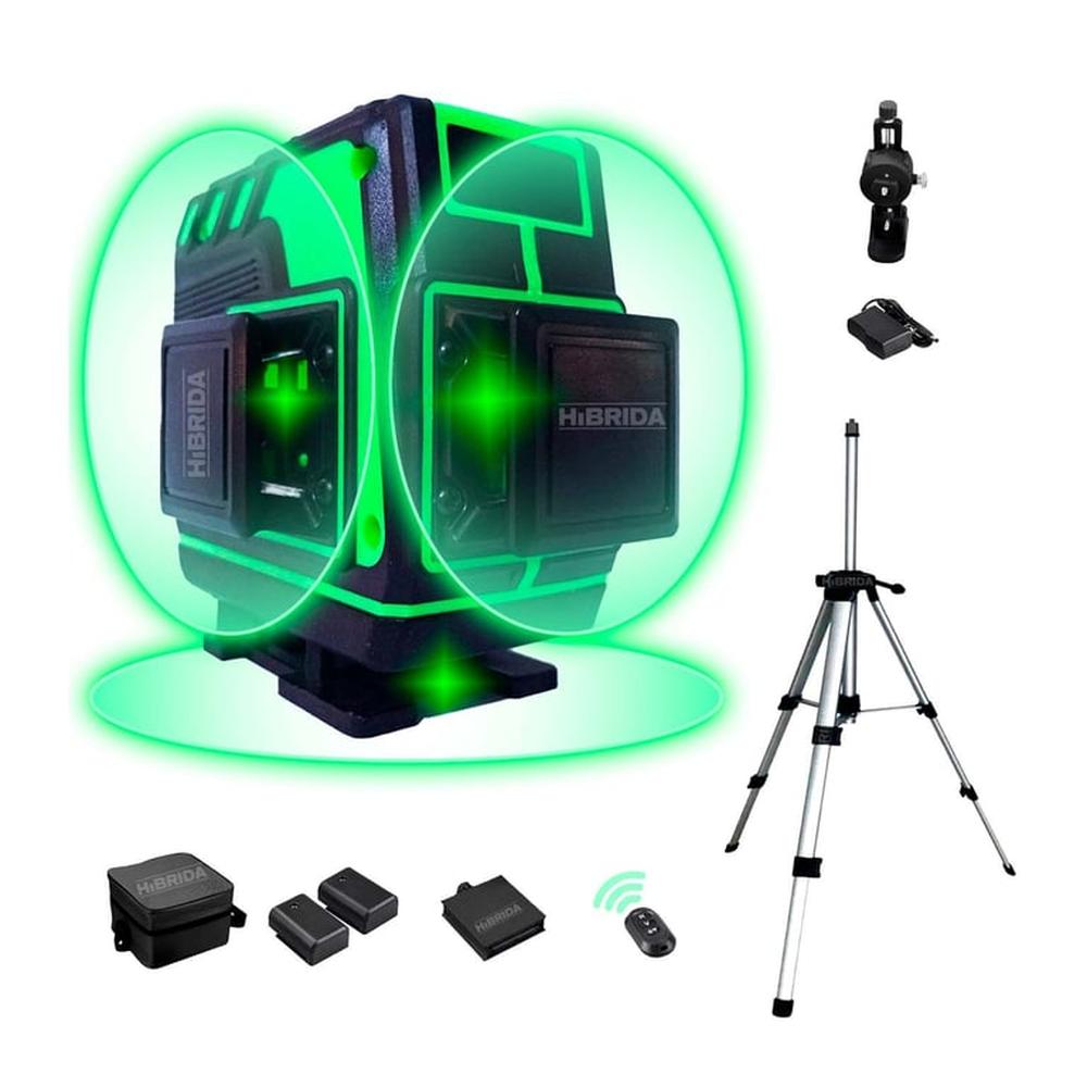 Nivel Láser Verde 12Líneas Multiuso 2 Baterías Recargable Más Trípode