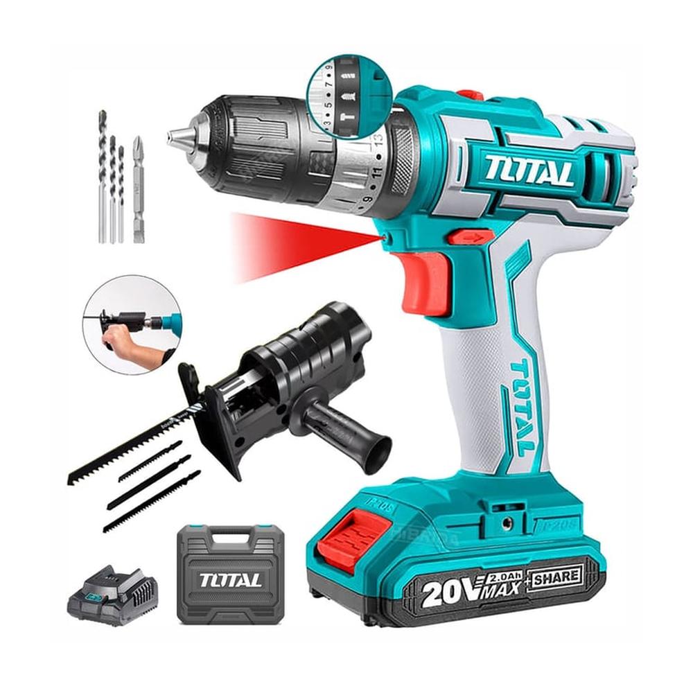 Combo Taladro Atornillador Percutor 20V Adaptador Sierra Caladora