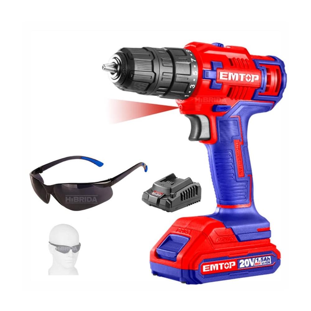 Taladro Atornillador 20V Emtop Lentes Protección O