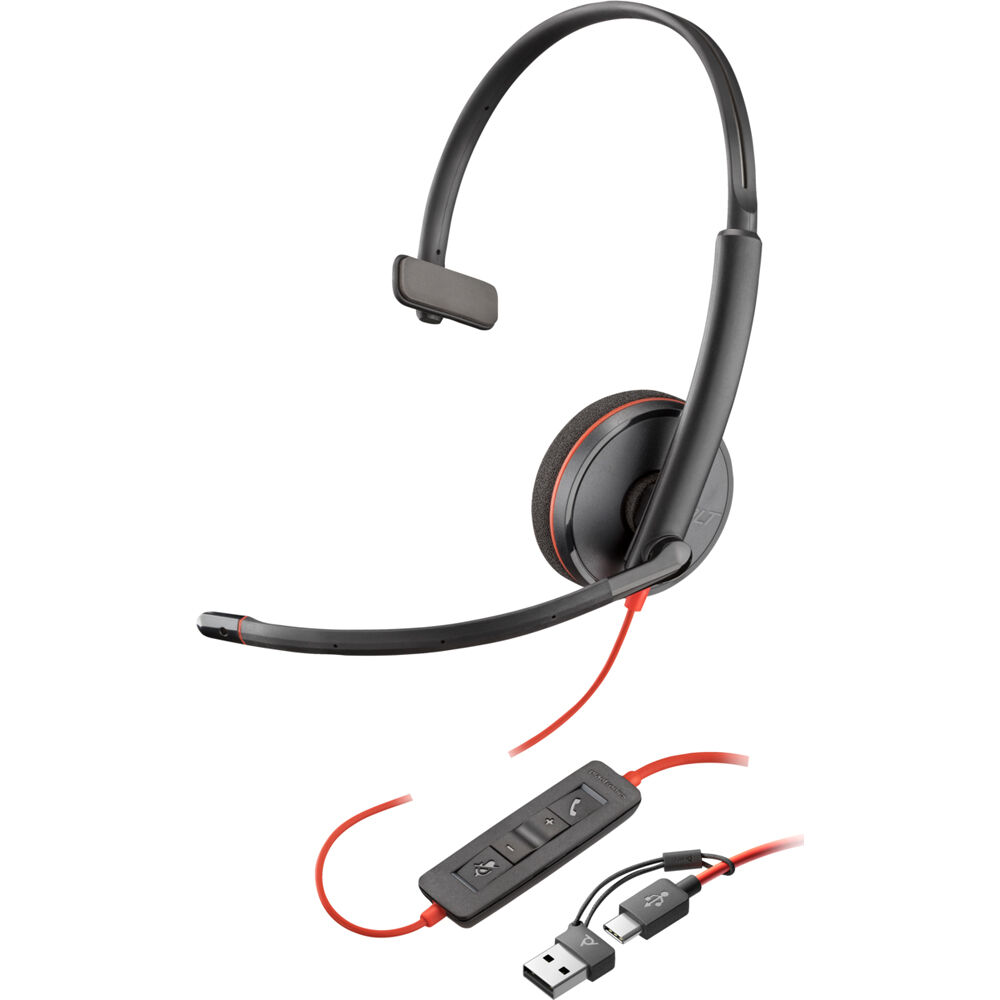 Auricular Mono USB-C Poly Blackwire 3210 con Micrófono Cancelador de Ruido y Protección Auditiva
