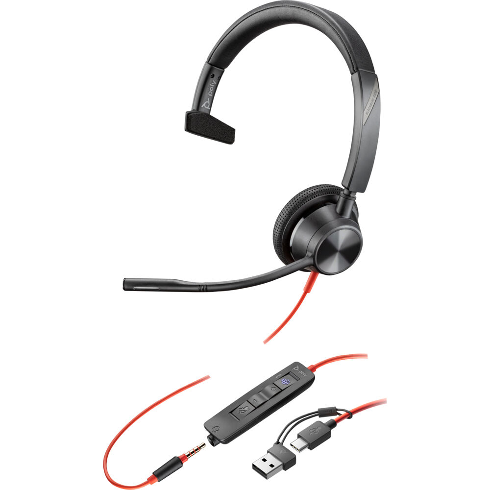 Auriculares Poly Blackwire 3315 Mono USB-C (Certificado por Microsoft Teams) - Cancelación de Ruido,