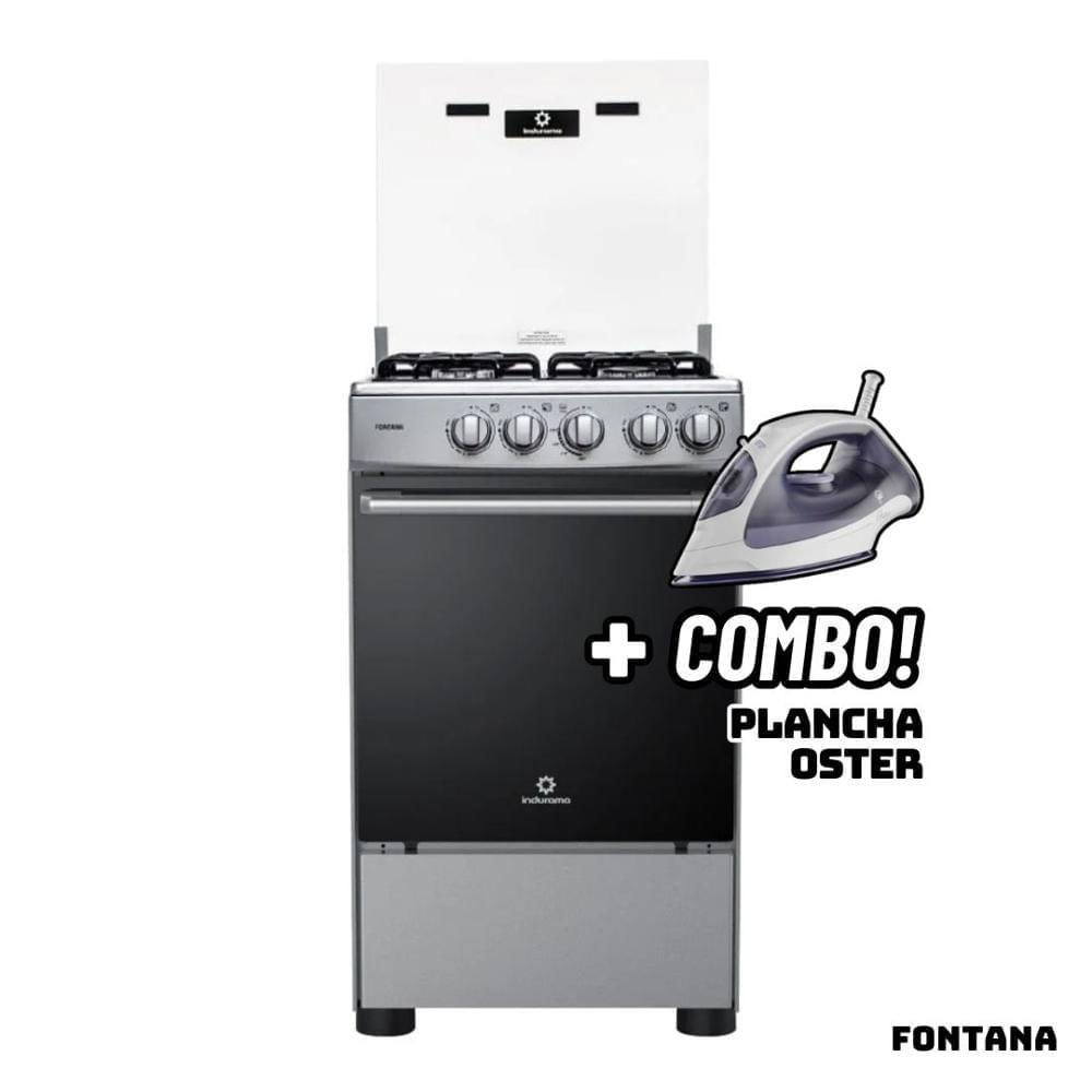 Cocina De Pie INDURAMA a Gas 4 Hornillas FONTANA + Plancha OSTER