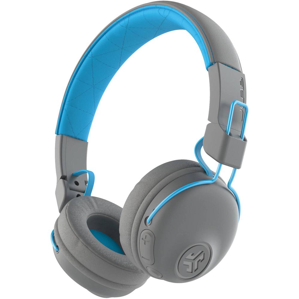 Auriculares Inalámbricos JLab Studio On-Ear (Gris y Azul) con Bluetooth, 40mm Drivers, Microfono MEM