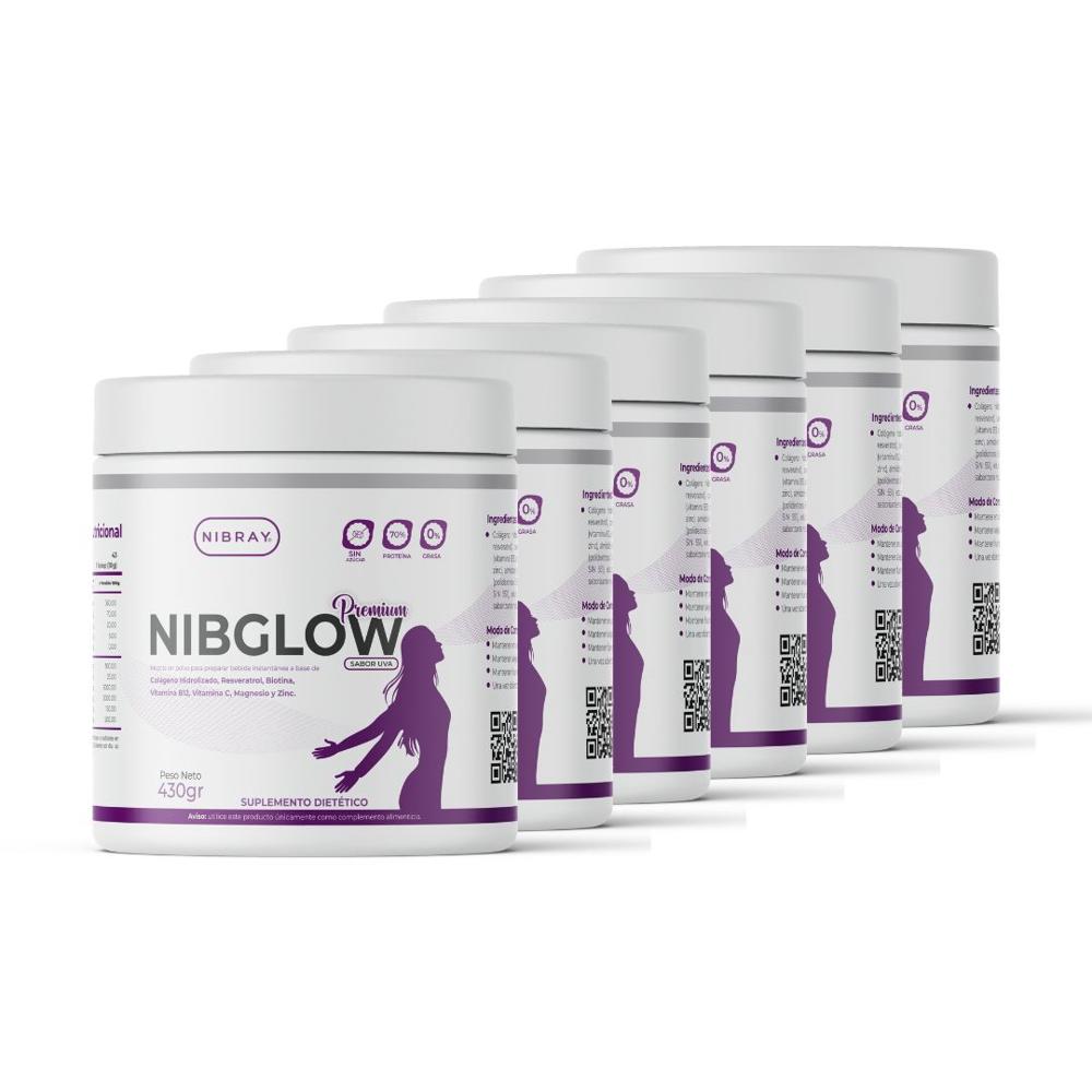 Colageno con Resveratrol Biotina Zinc y Vitamina C Pack 6 Potes NibGlow Premium