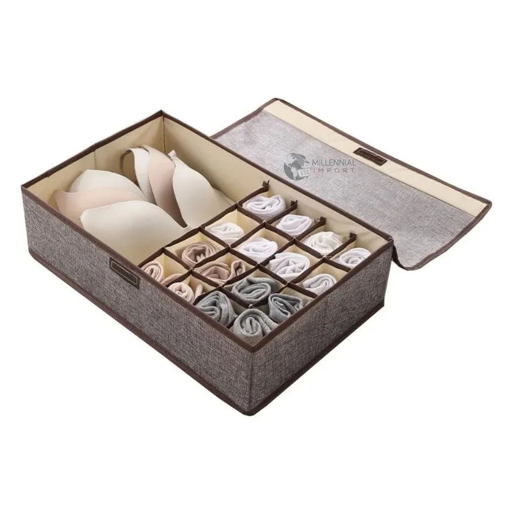 Caja Organizadora de Calcetines y Ropa Interior con Divisiones Gris