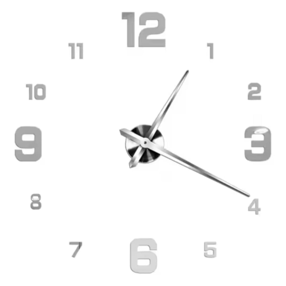 Reloj 3D Grande con Relieve Decorativo Moderno - Sala Hogar Oficina Plata Modelo-02