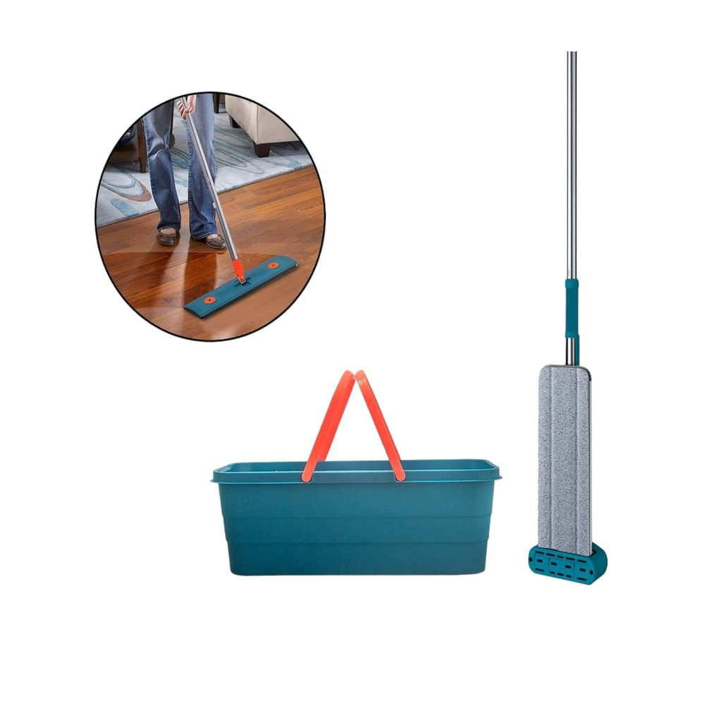 Trapeador Plano y Escurridor con Balde Verde