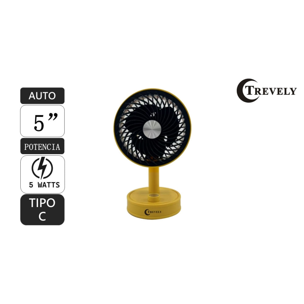 Ventilador recargable 5"" TREVELY VT-05 - amarillo - 5W