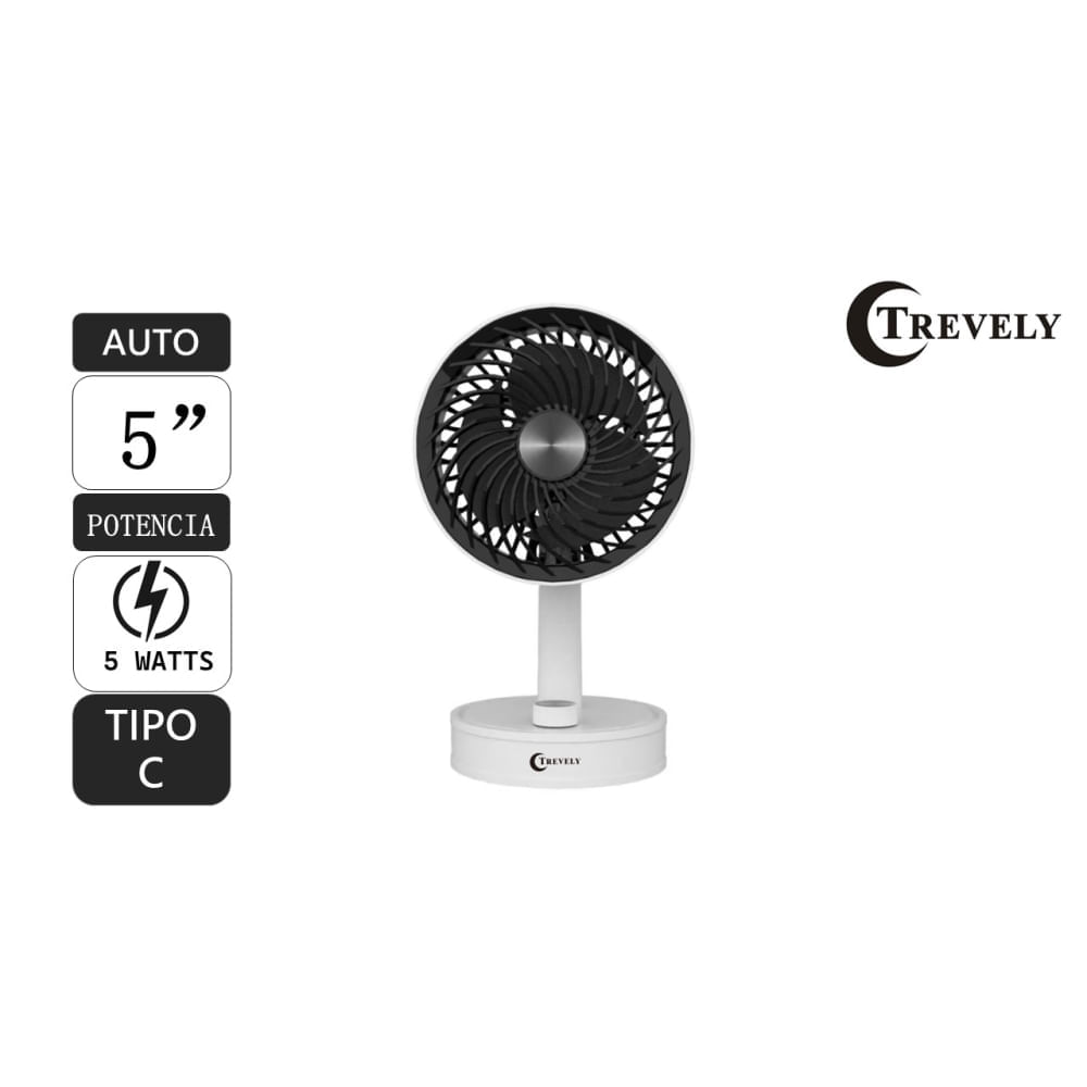 Ventilador recargable 5"" TREVELY VT-05 - blanco - 5W