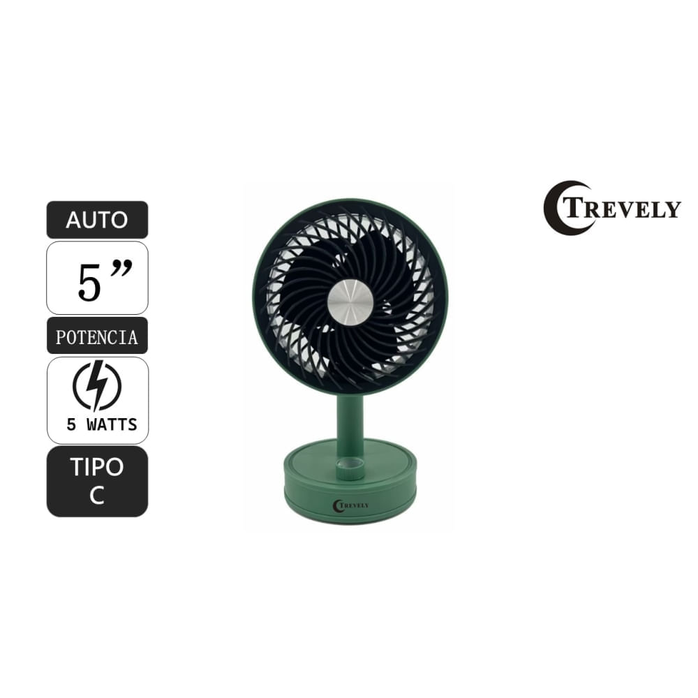 Ventilador recargable 5"" TREVELY VT-05 - verde - 5W