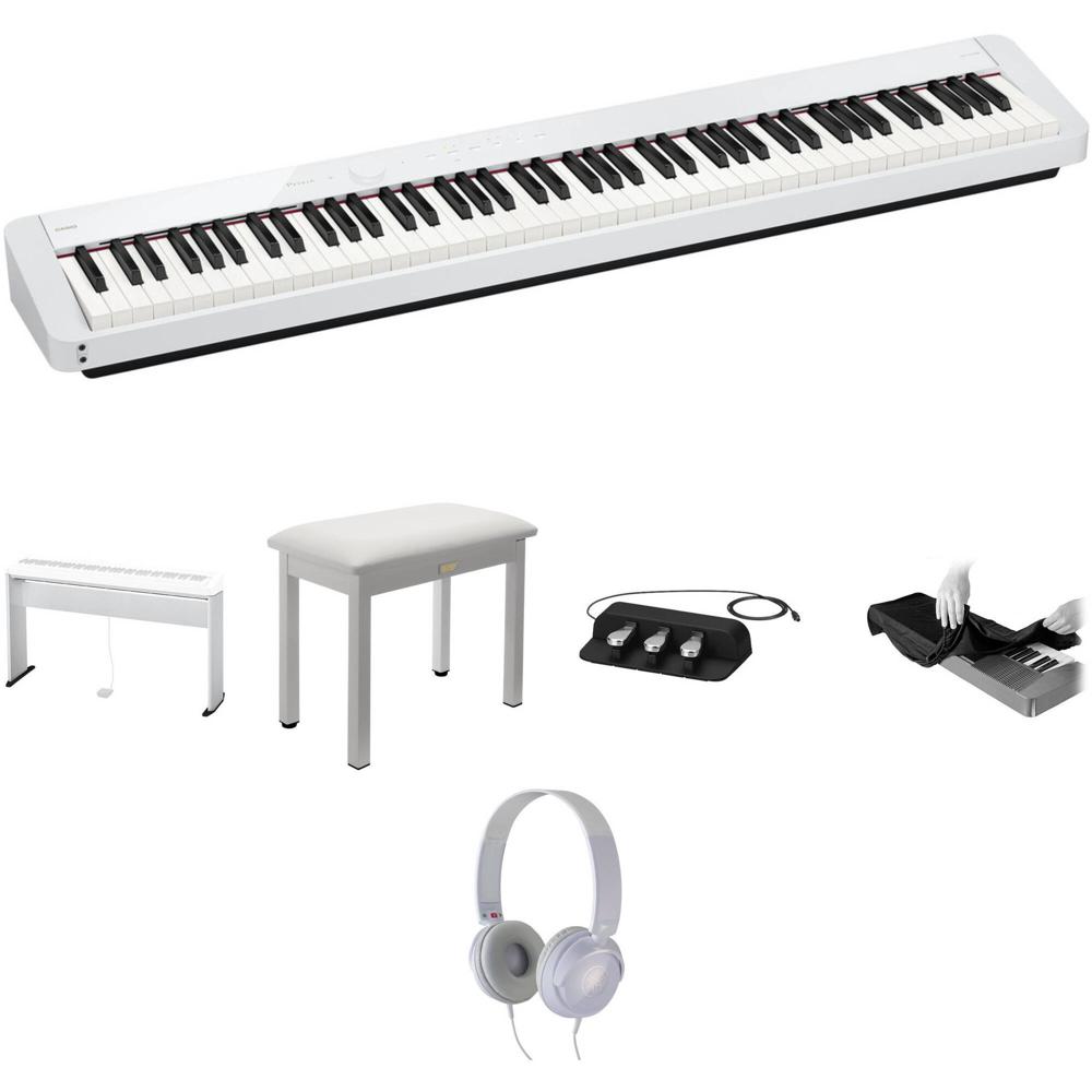 Piano Digital Casio Privia PX-S1100 de 88 Teclas con Soporte, Banco, Auriculares, Pedal Triple (Blan
