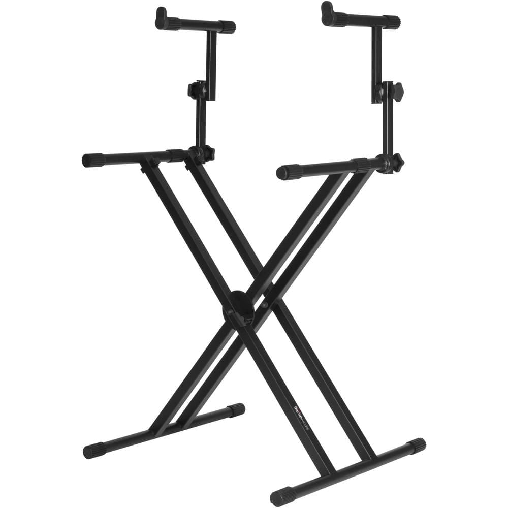 Soporte de Teclado Gator Frameworks Deluxe de 2 Niveles Estilo X (Negro) - Soporta hasta Dos Teclado