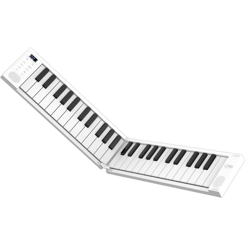 Piano Plegable de 49 Teclas para Viaje (Blanco) - Ligero, Compacto, 128 Sonidos e Incluye Pedal de S