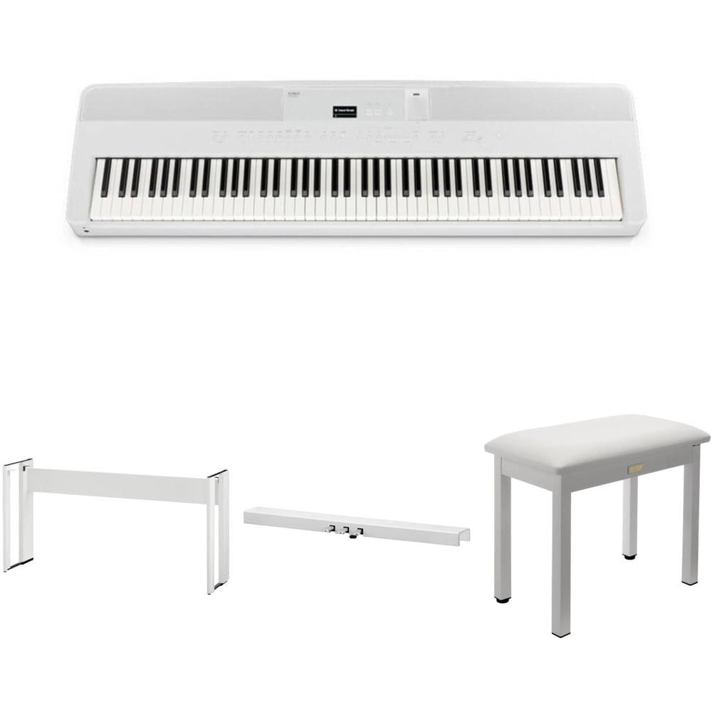 Piano Digital Portátil Kawai S520 de 88 Teclas con Pedal Triple, Soporte y Banco (Blanco Nieve) - Id