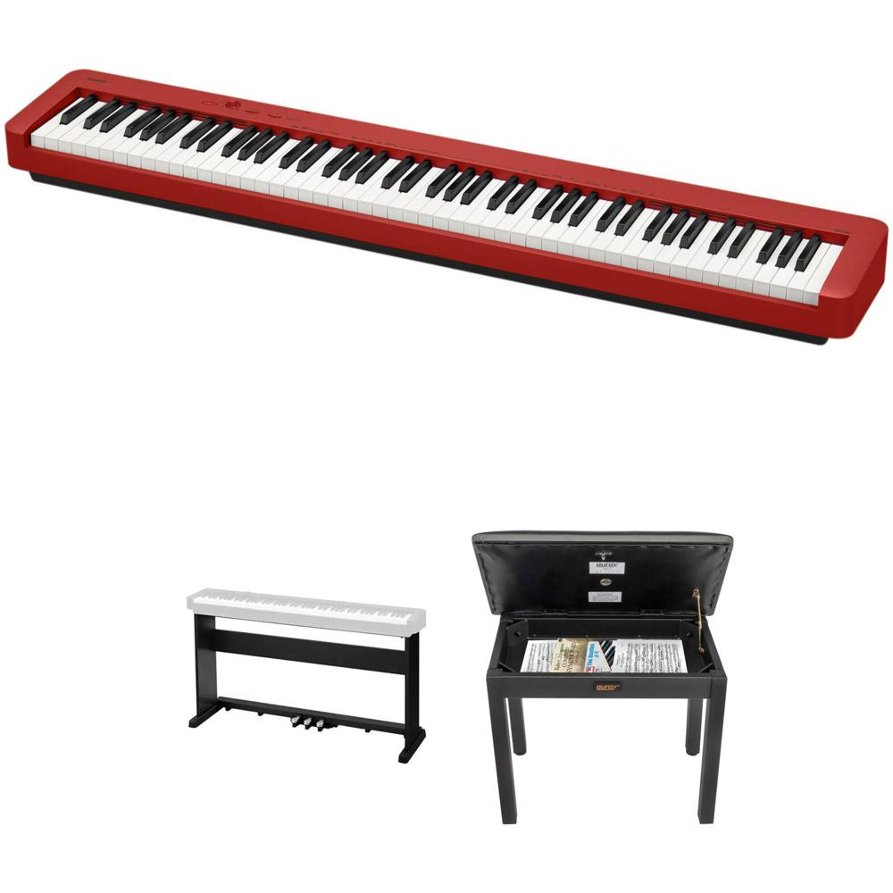 Piano Digital Portátil Casio CDP-S160 de 88 Teclas con Soporte de Madera de 3 Pedales y Banco (Rojo)