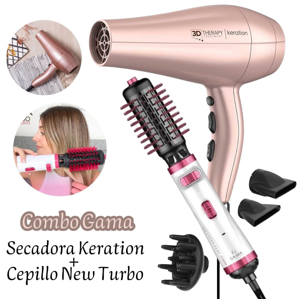 COMBO SECADORA GAMA KERATION + CEPILLO SECADOR GAMA NEW TURBO-ANTIFRIZZ