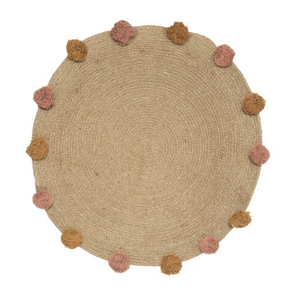 Alfombra Redonda Con Pompones Yute 78cm
