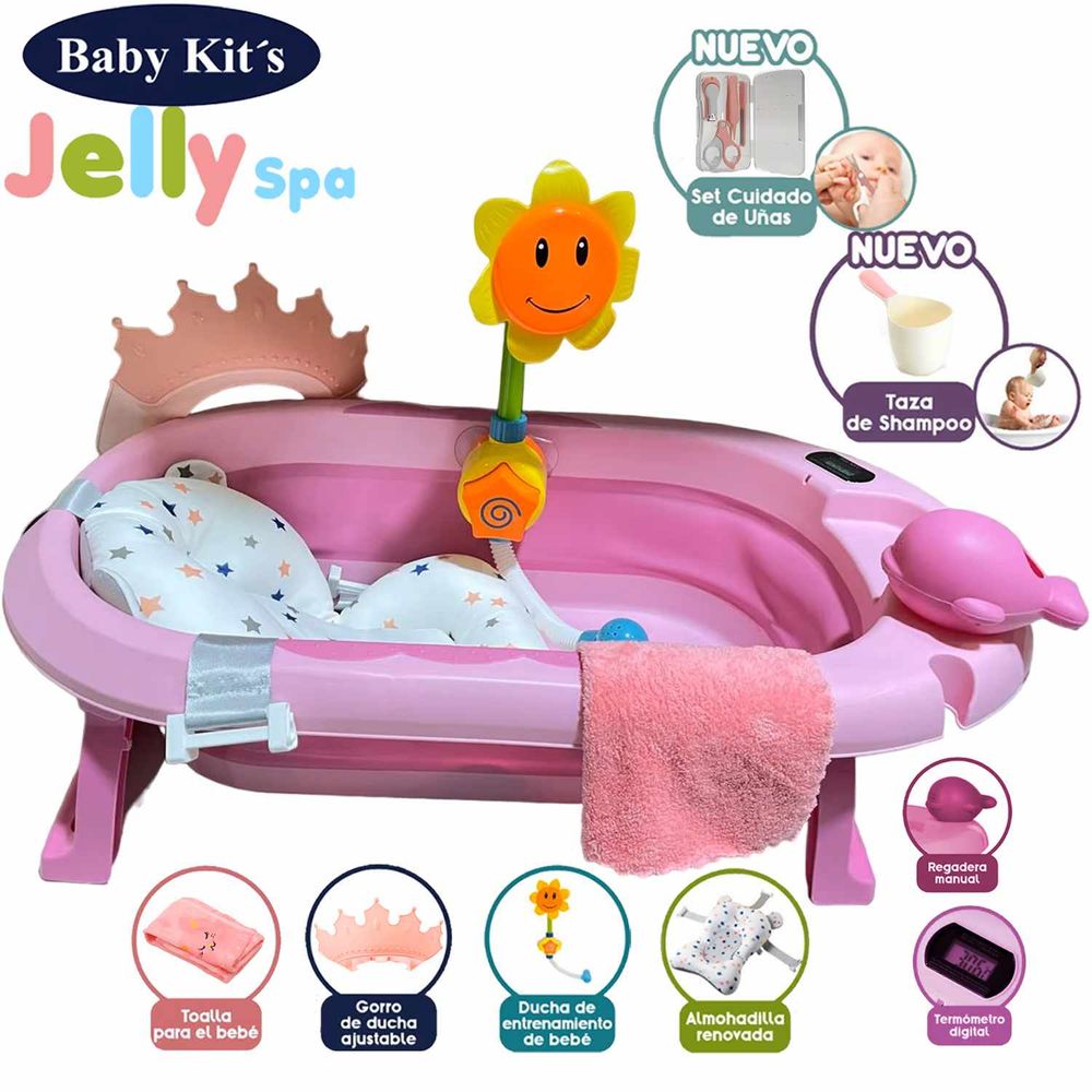 Tina Bañera Plegable JELLY SPA Con Termómetro Rosado