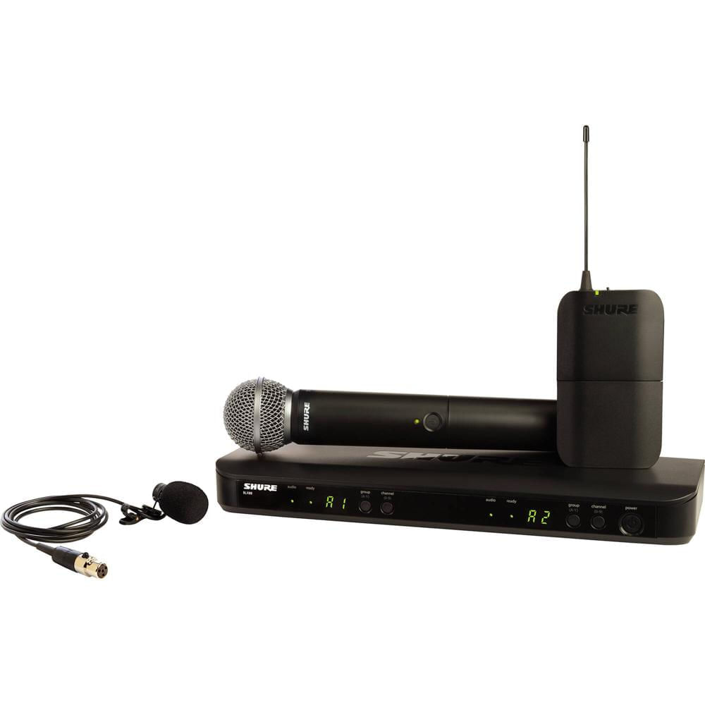 Shure BLX1288/W85 Sistema Inalámbrico Doble Canal con Micrófono Lavalier y de Mano para Dos Presenta