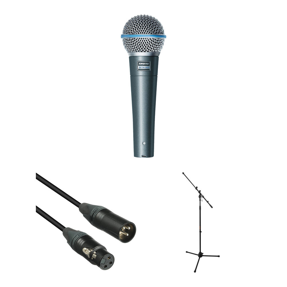 Micrófono Vocal Dinámico Shure Beta 58A con Soporte y Kit de Cable - Incluye Micrófono Beta 58A, Sop